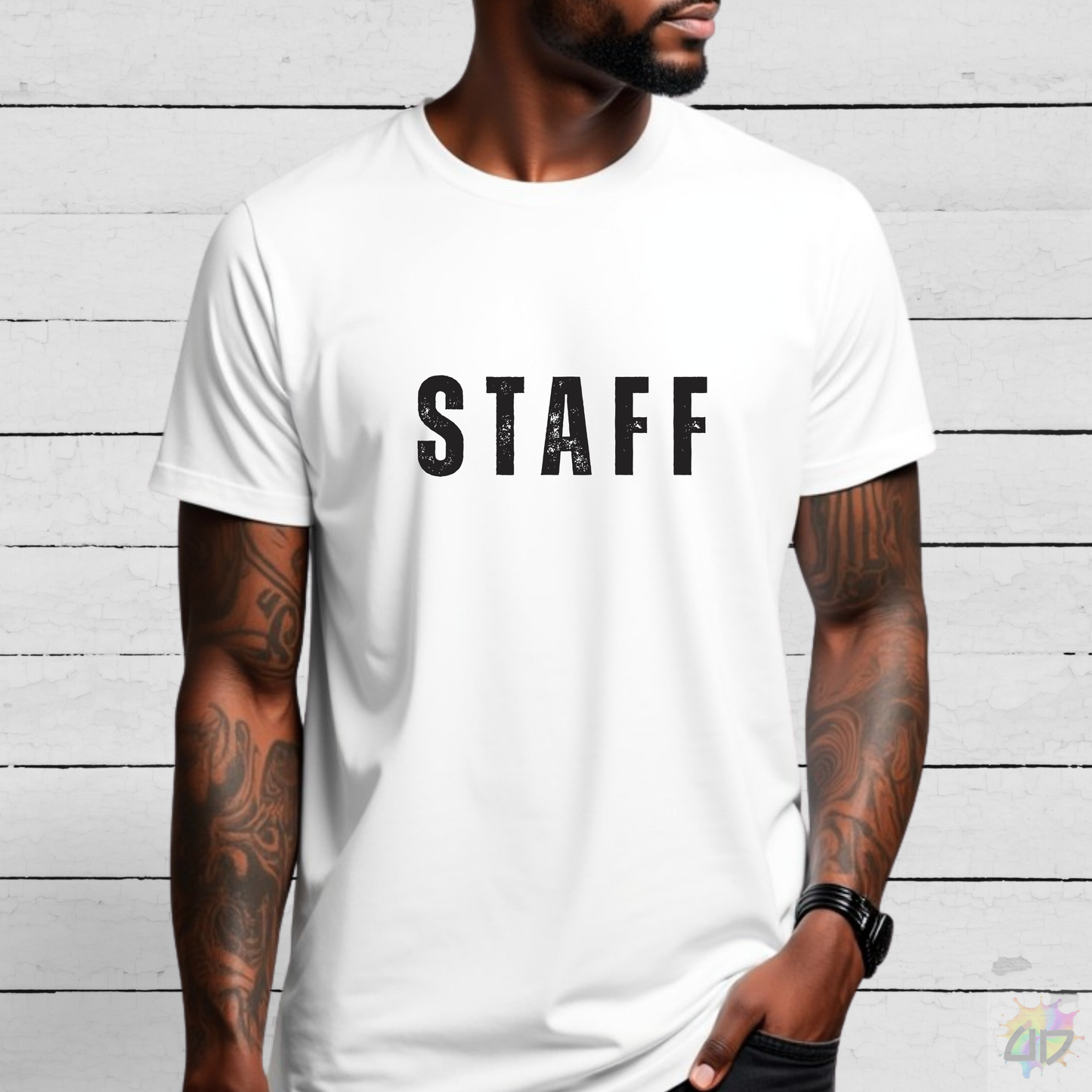 "Staff" Text Graphic Tee.