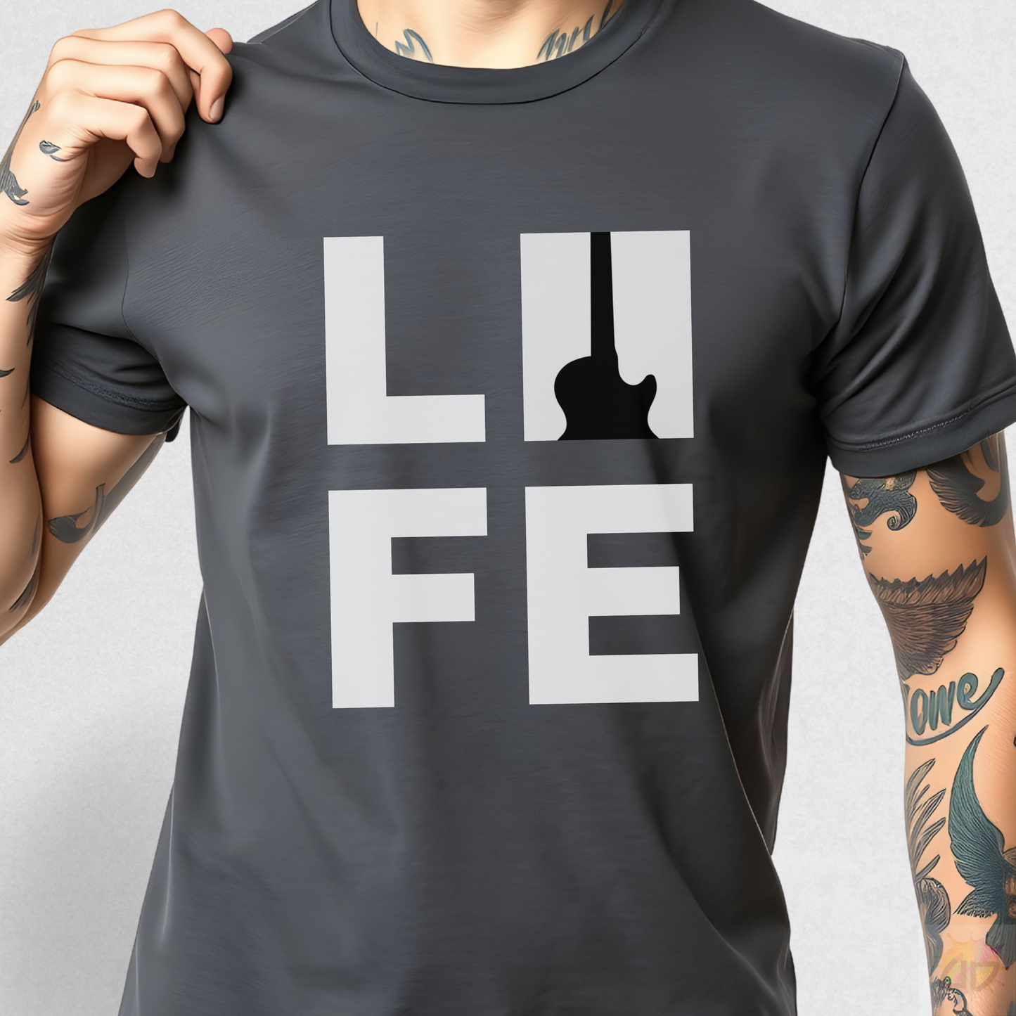 "LIFE" in a Black and White Graphic Tee.