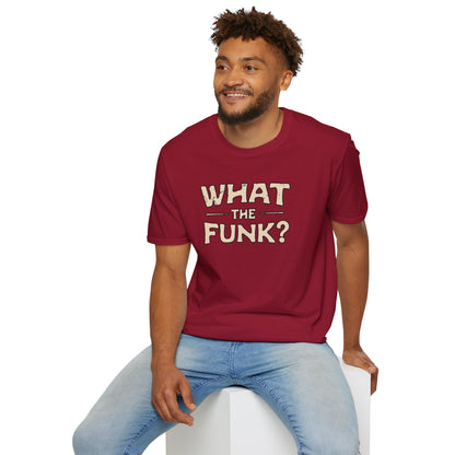 "What the funk? in vintage style text.