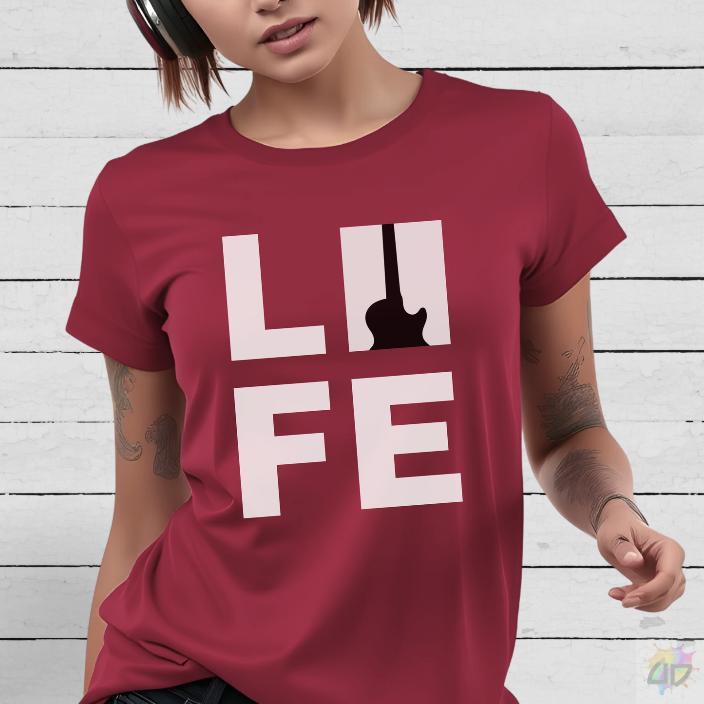 "LIFE" in a Black and White Graphic Tee.