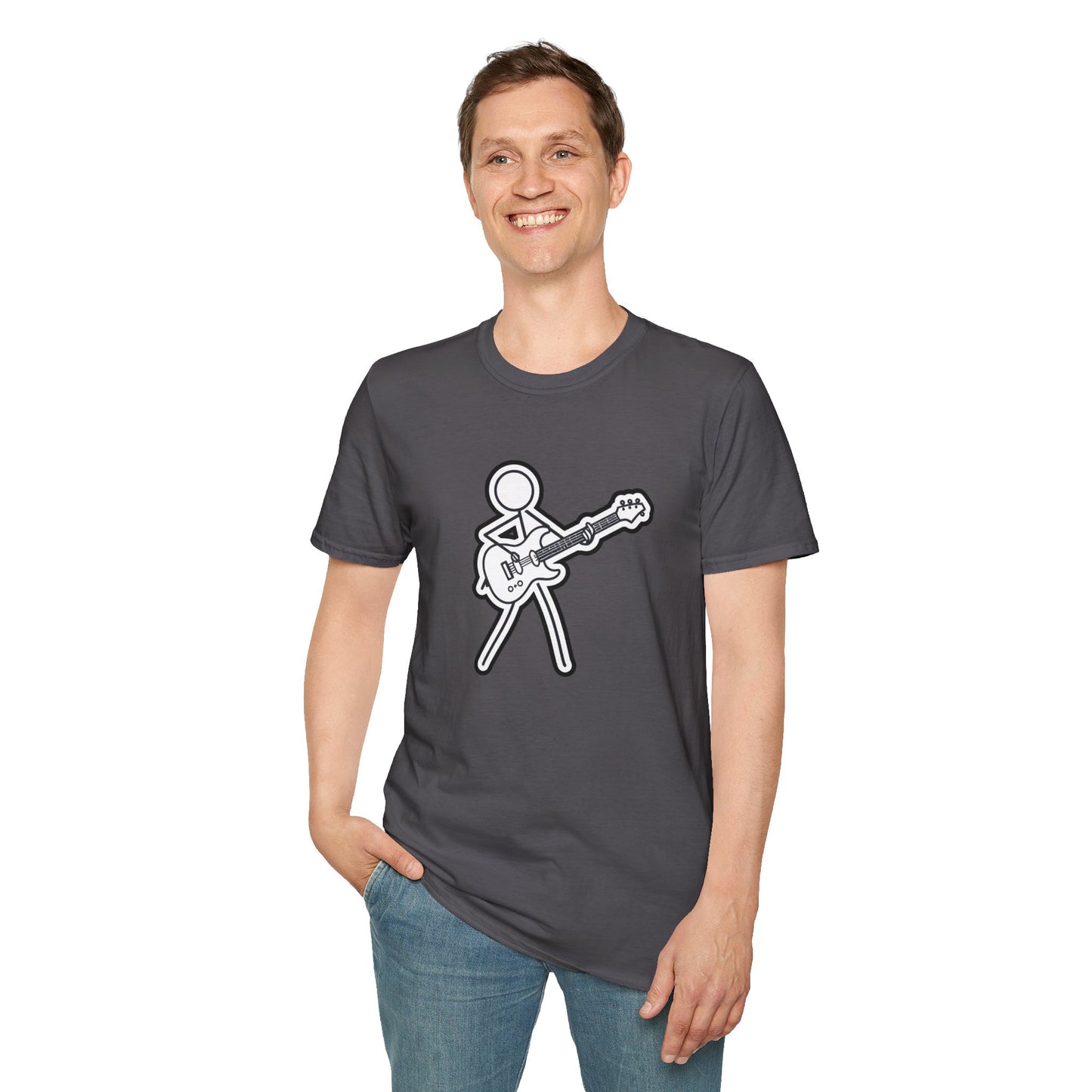 Stick figure playing guitar