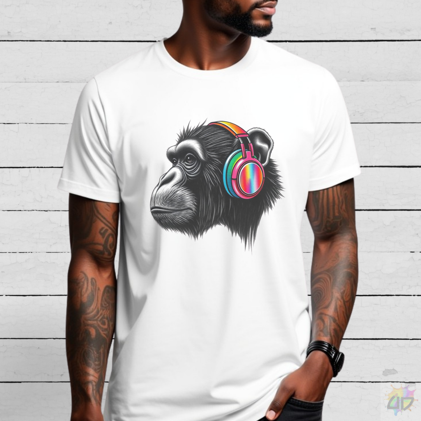 Ape Wearing Colorful Headphones Graphic Tee