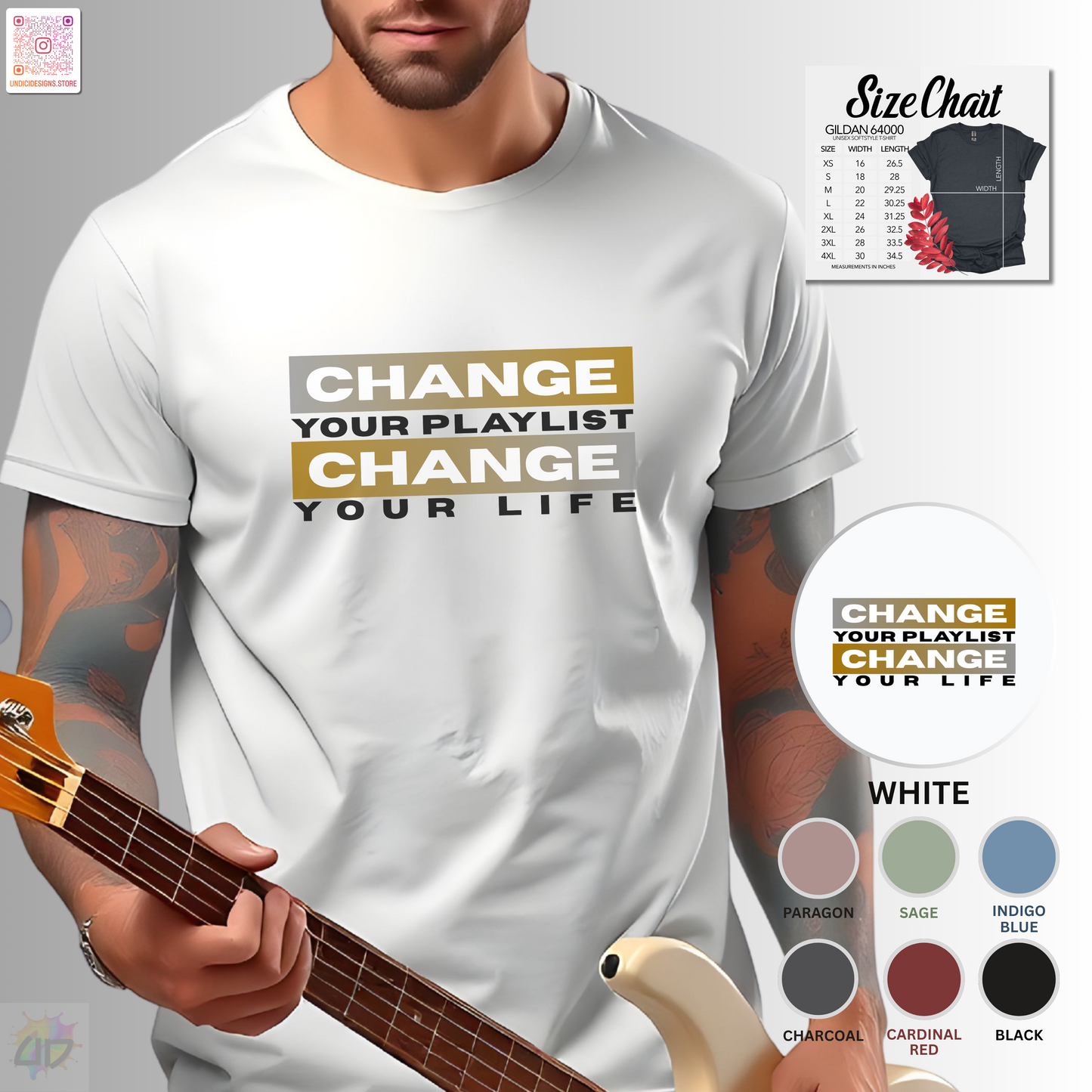 "Change your playlist, change your life" in gradient color graphic.