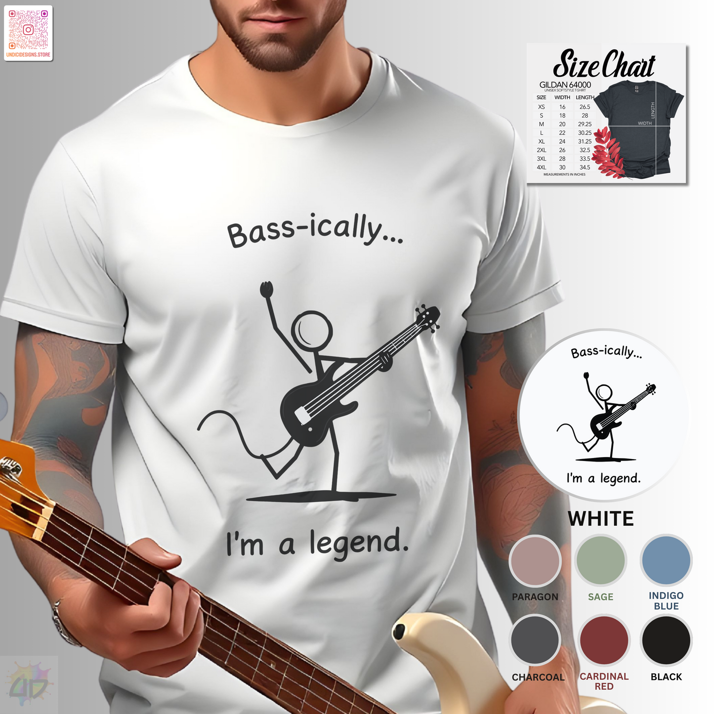 "Bass-ically, I'm a legend" Stick figure graphic tee.