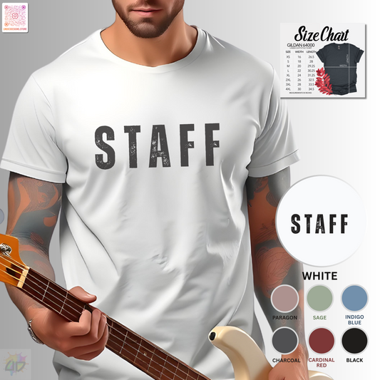 "Staff" graphic text tee.