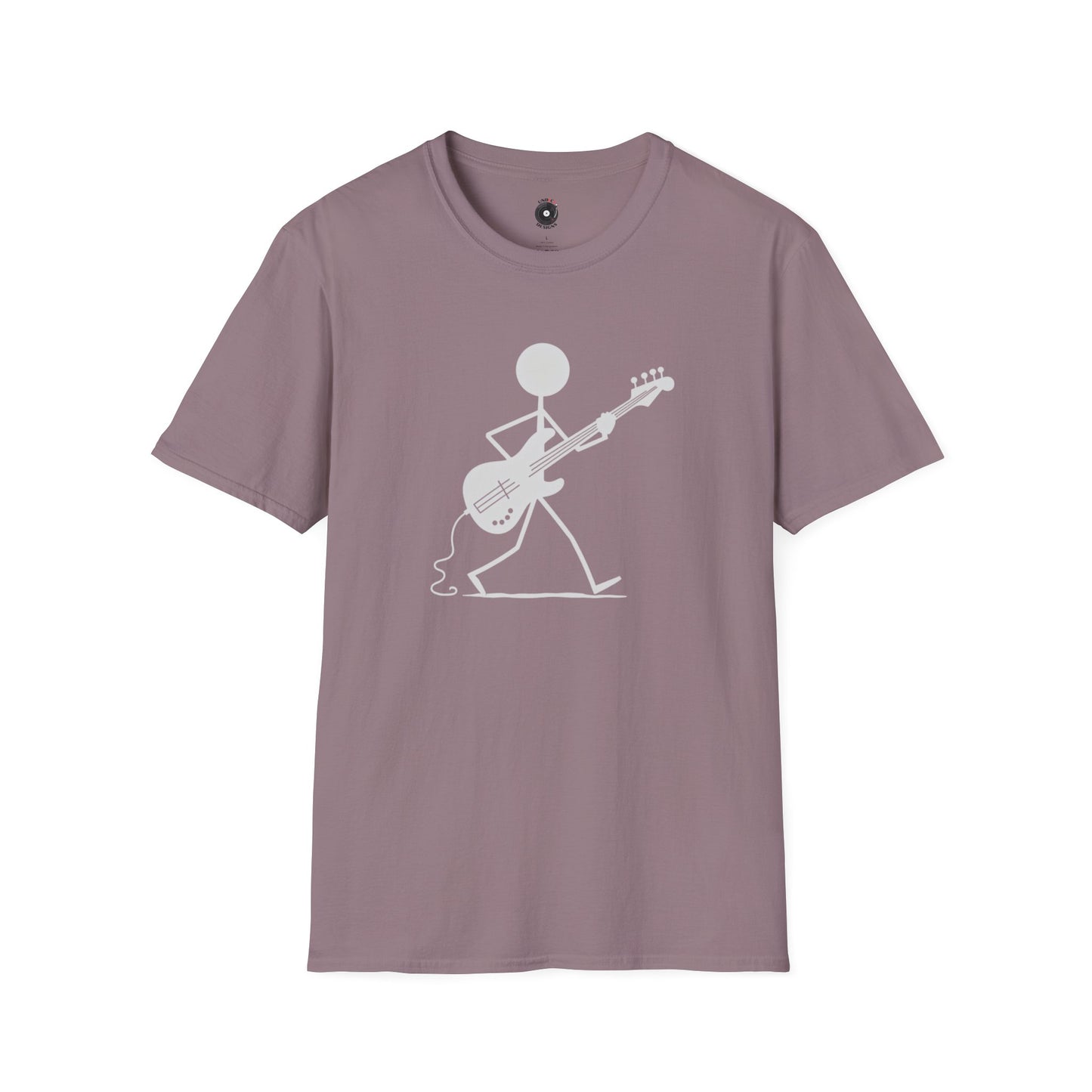 stick figure walking and playing bass