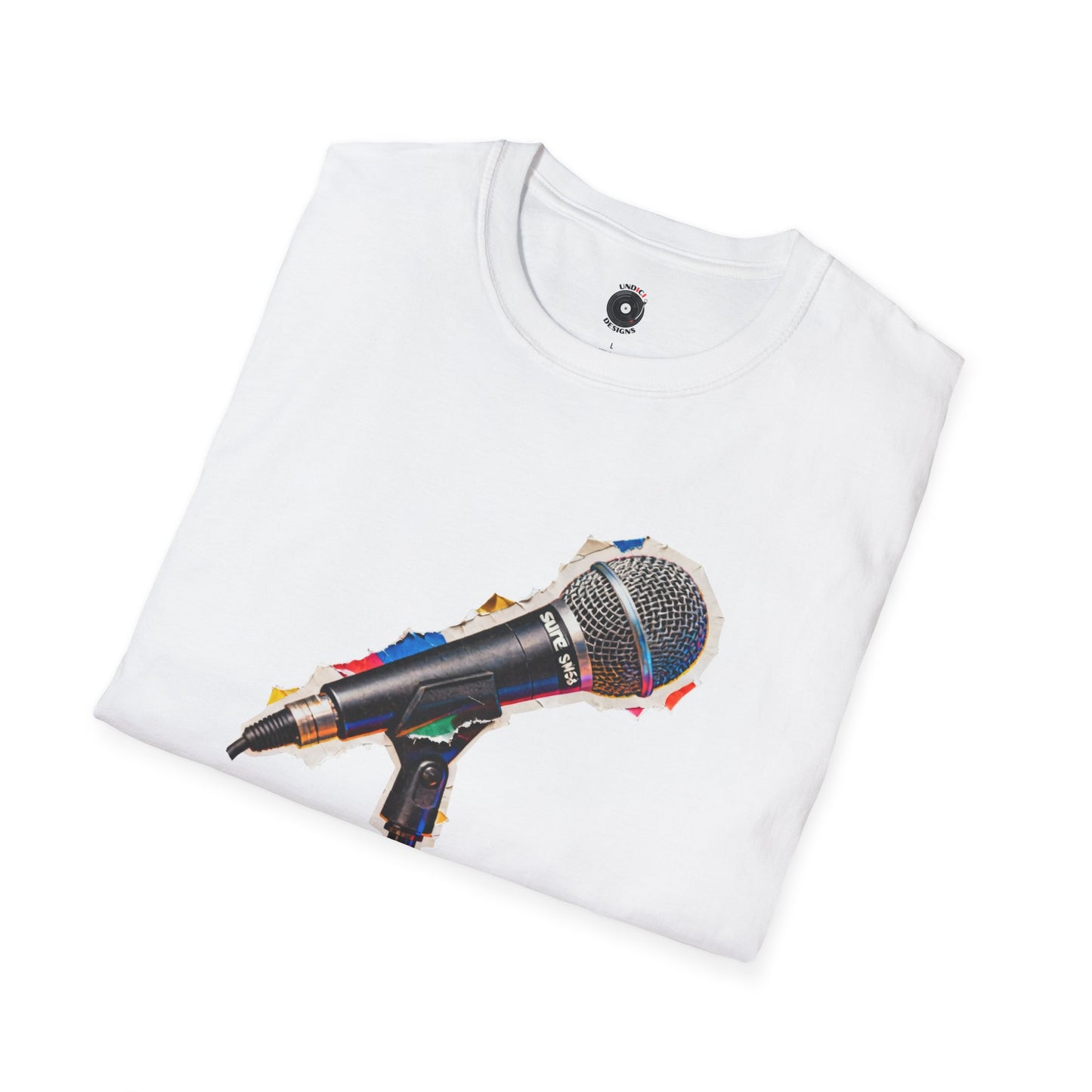 Microphone cut from a magazine graphic