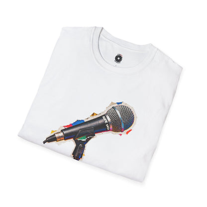 Microphone cut from a magazine graphic