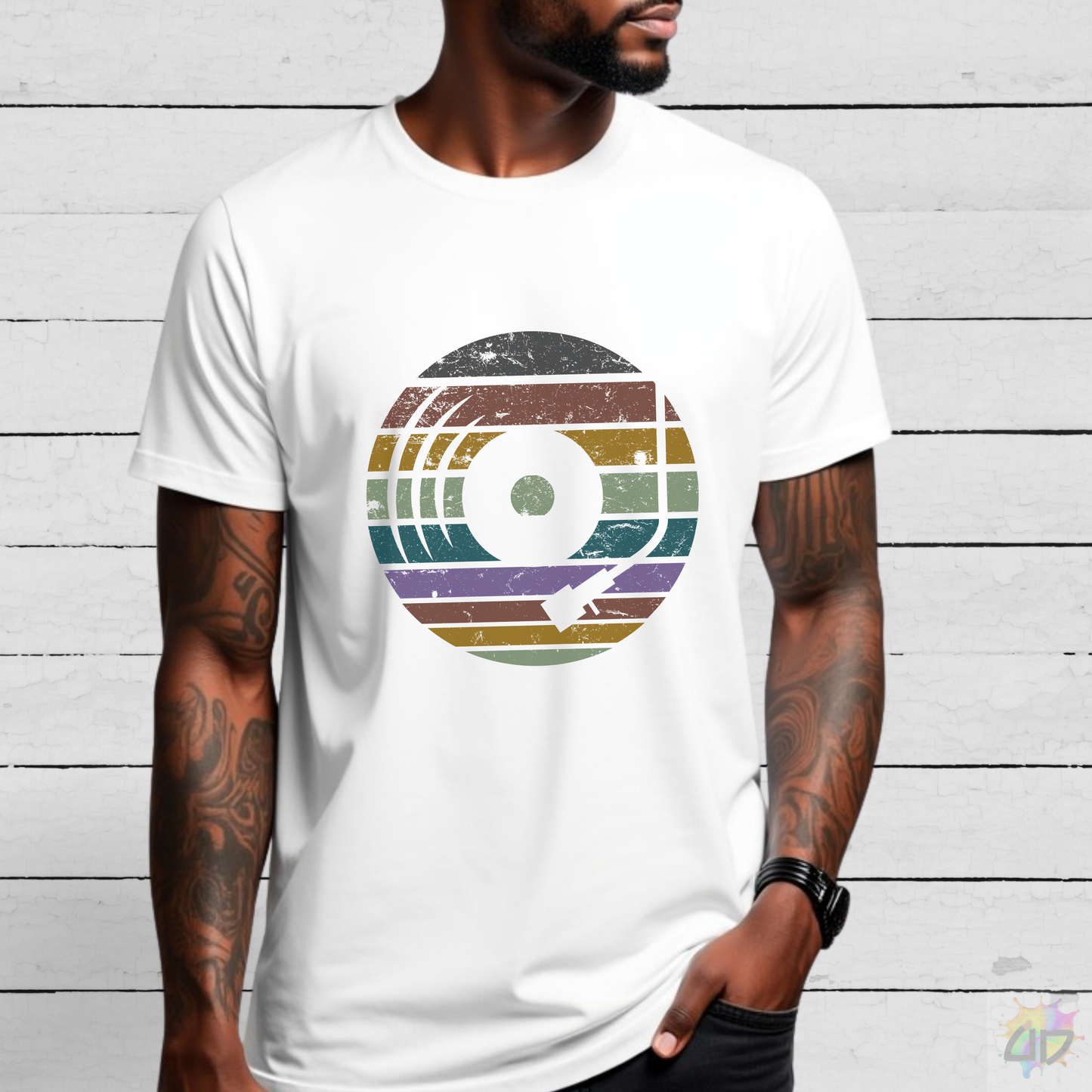 Vinyl Record Retro Sunset Graphic Tee.