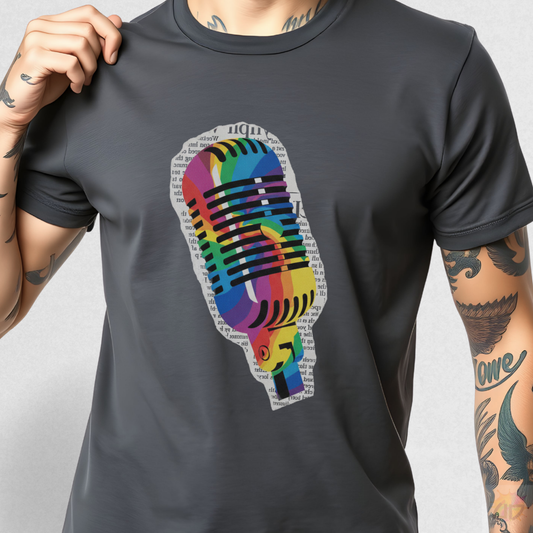 Colorful Vintage Microphone Graphic Tee.