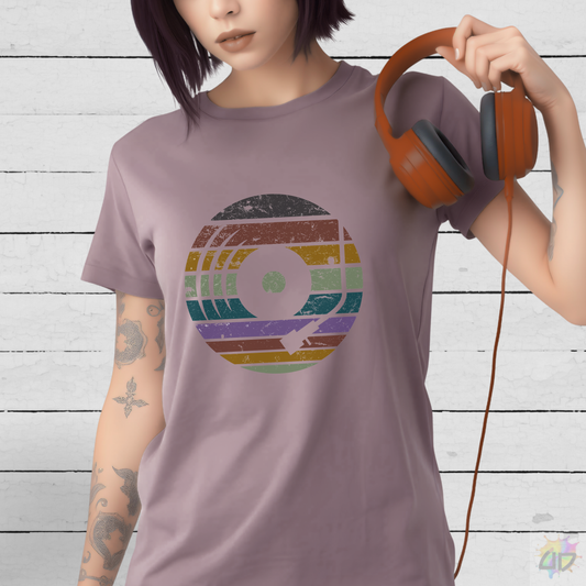Vinyl Record Retro Sunset Graphic Tee.