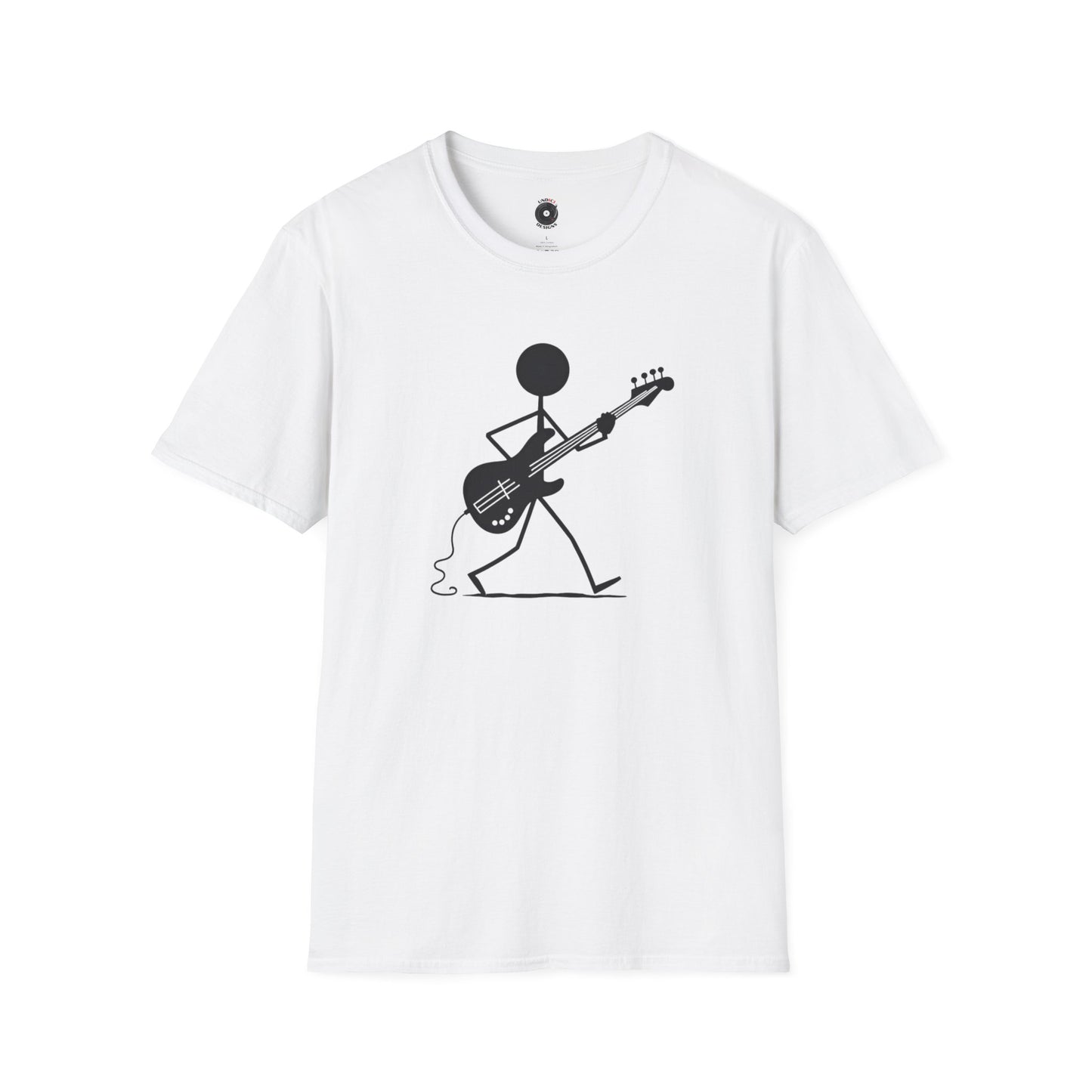 stick figure walking and playing bass