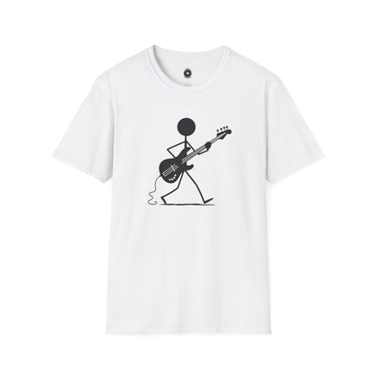 stick figure walking and playing bass
