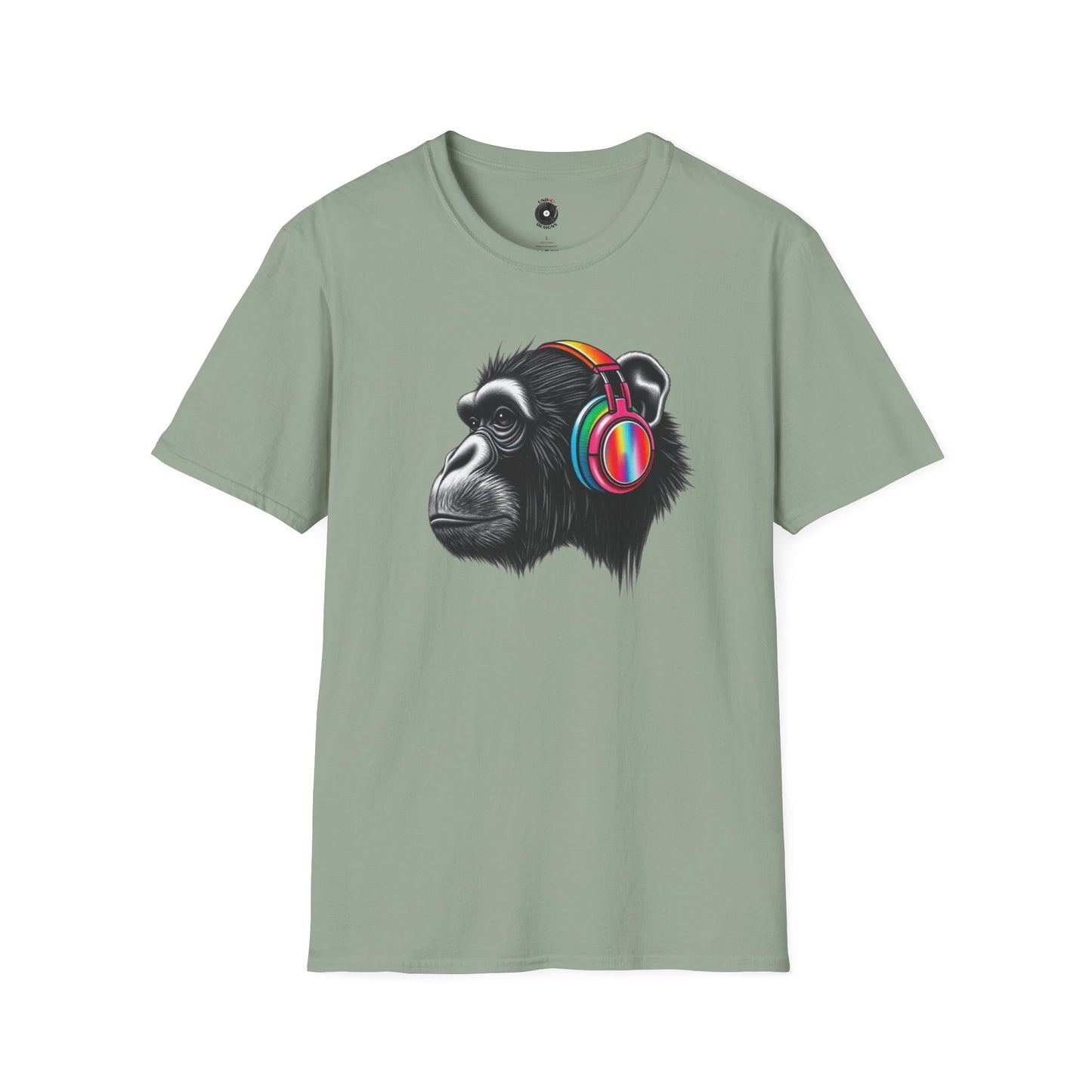 Ape wearing colorful headphones graphic