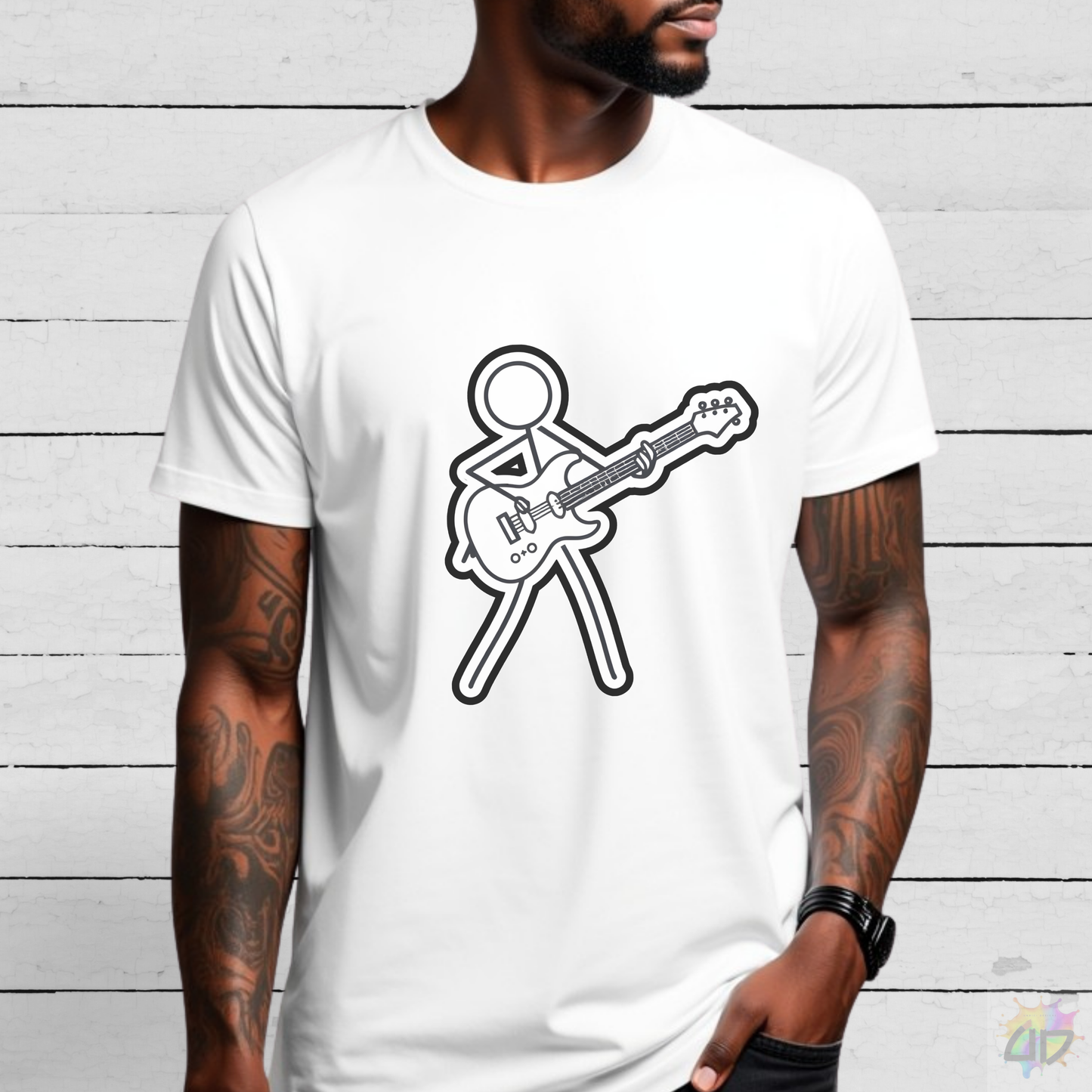 Stick Figure Playing Guitar Graphic Tee.