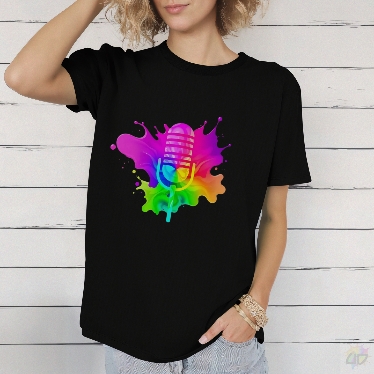 Colorful Microphone in a Splash Graphic Tee.