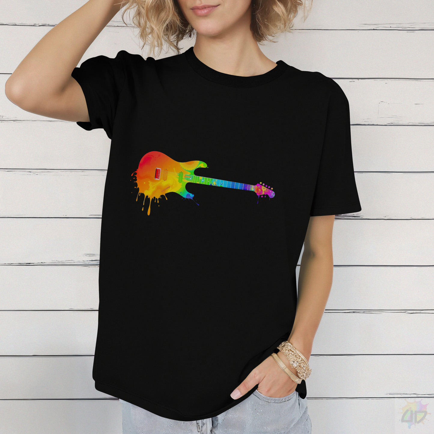 Vibrant Guitar Dripping Graphic Tee.
