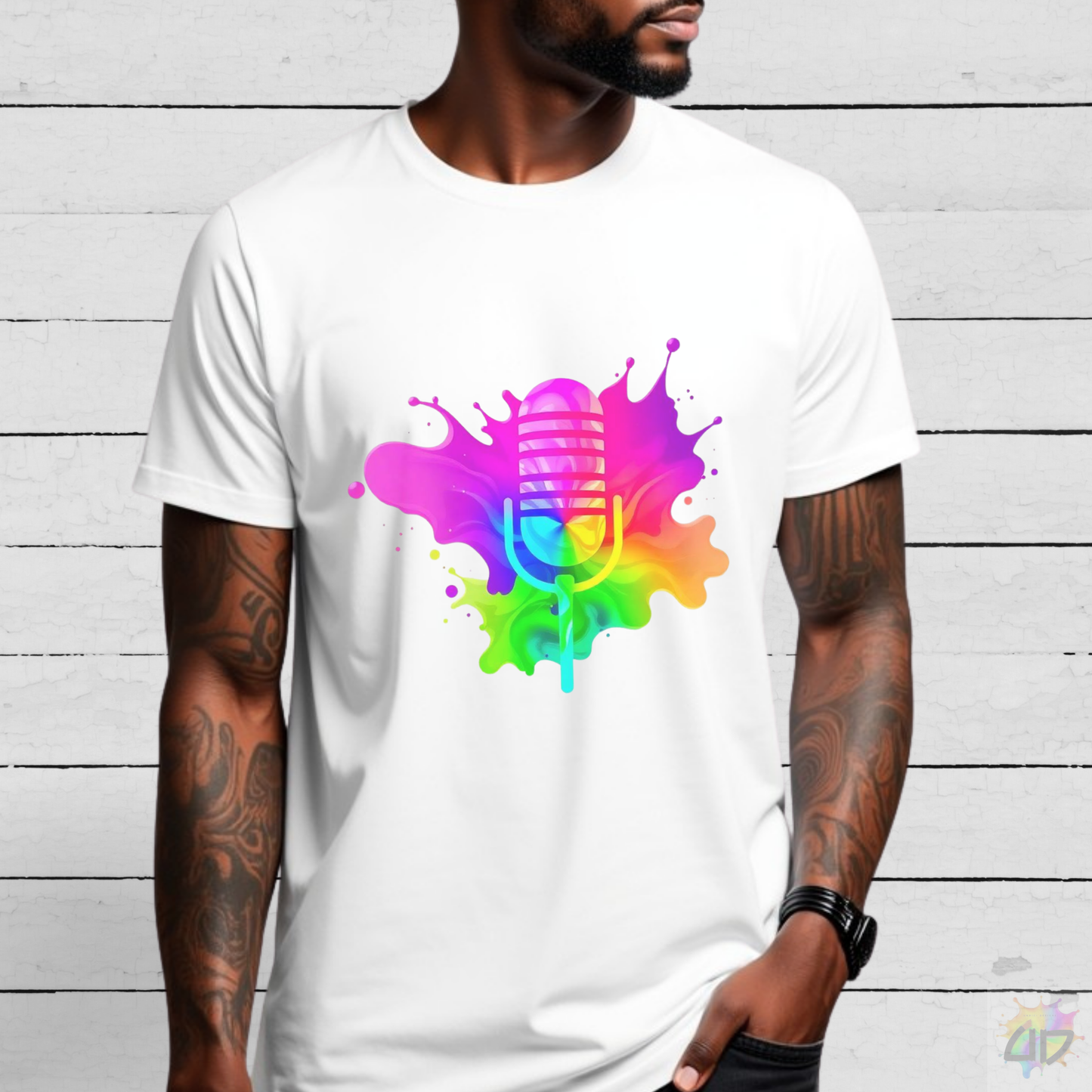 Colorful Microphone in a Splash Graphic Tee.