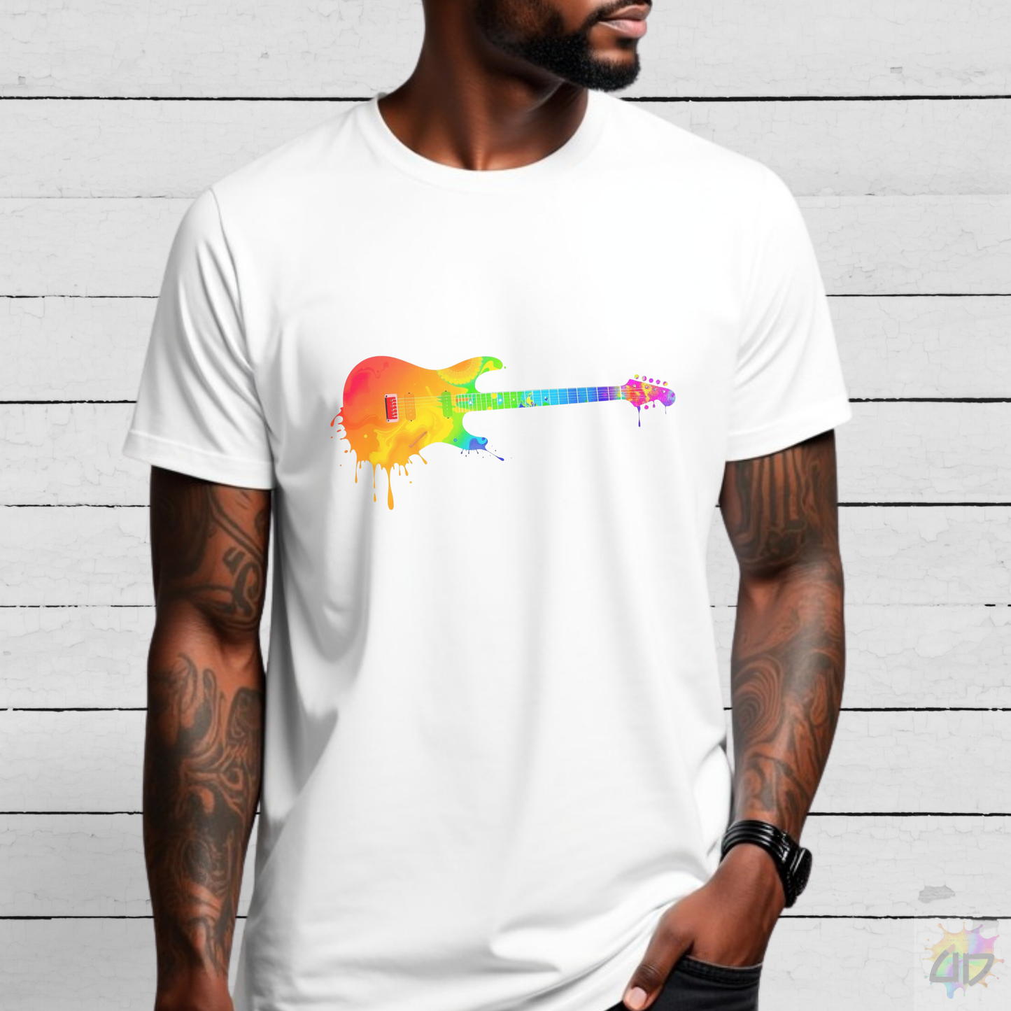 Vibrant Guitar Dripping Graphic Tee.