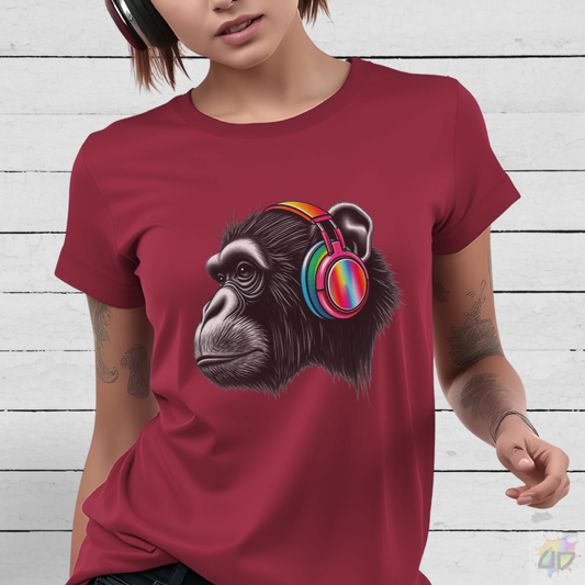 Ape Wearing Colorful Headphones Graphic Tee