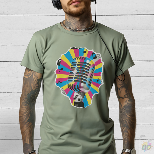Colorful Vintage Microphone Cutout Graphic Tee.
