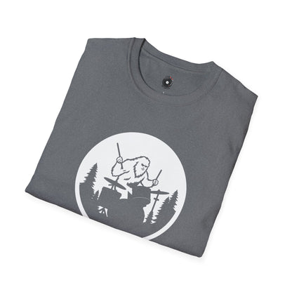 Big foot silhouette playing drums graphic.