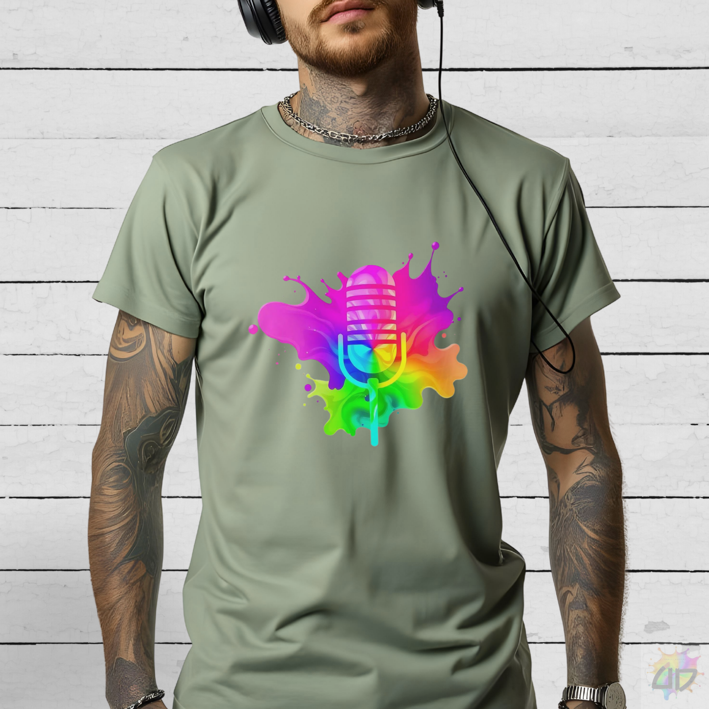 Colorful Microphone in a Splash Graphic Tee.