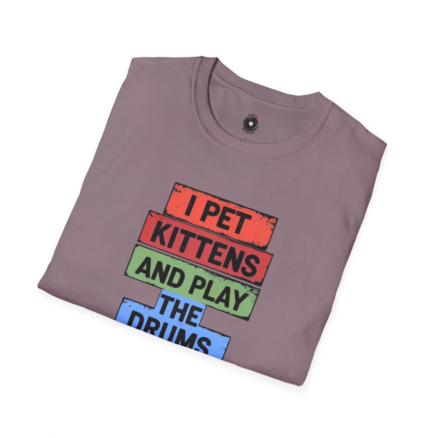 "I pet kittens and play the drums" in colorful highlights