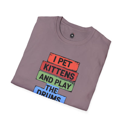 "I pet kittens and play the drums" in colorful highlights