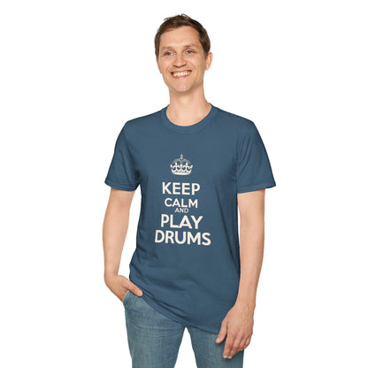 "Keep calm and play drums" text graphic tee.