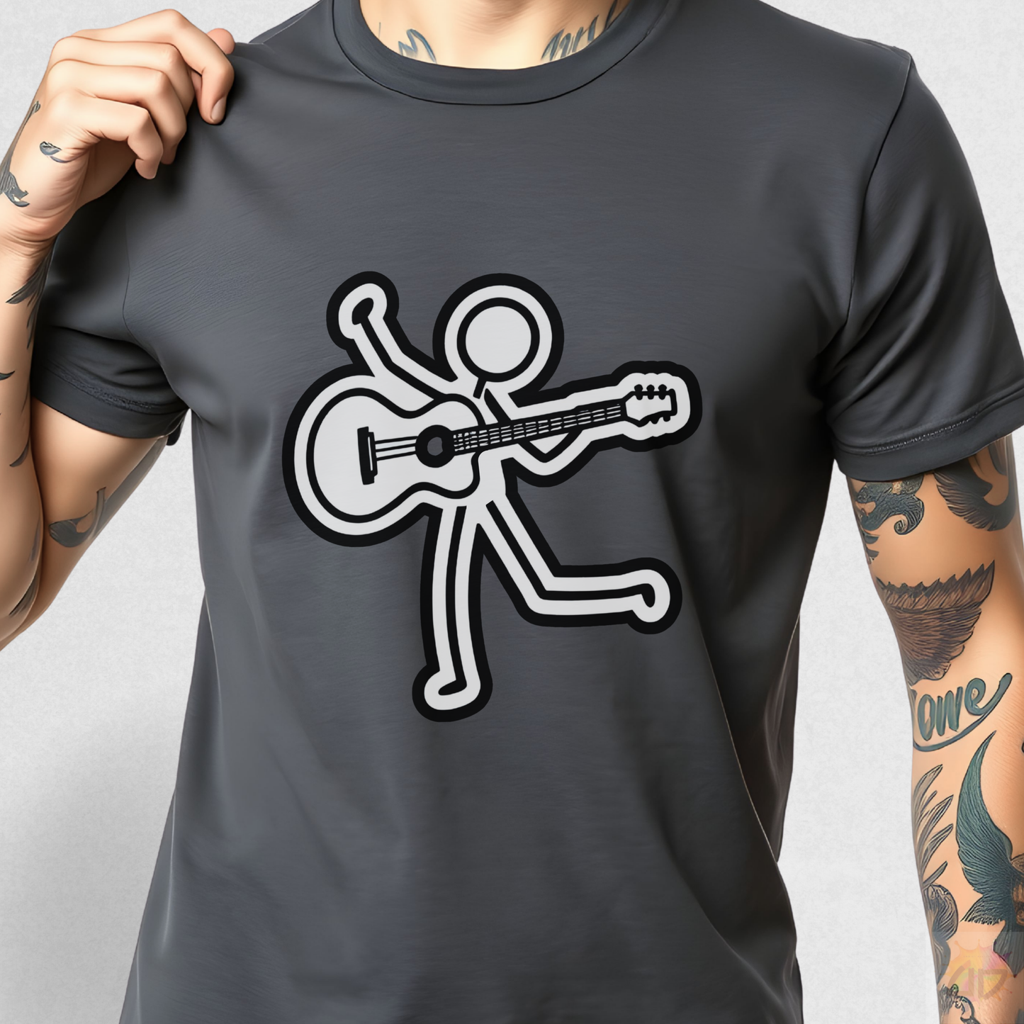 Joe Stick Playing an Acoustic Guitar Graphic Tee.