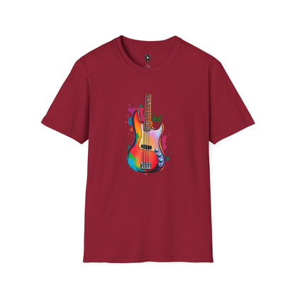 Colorful Jazz Bass Body on a colorful splash graphic.