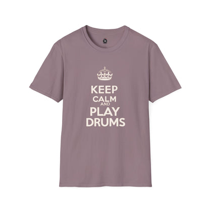 "Keep calm and play drums" text graphic tee.