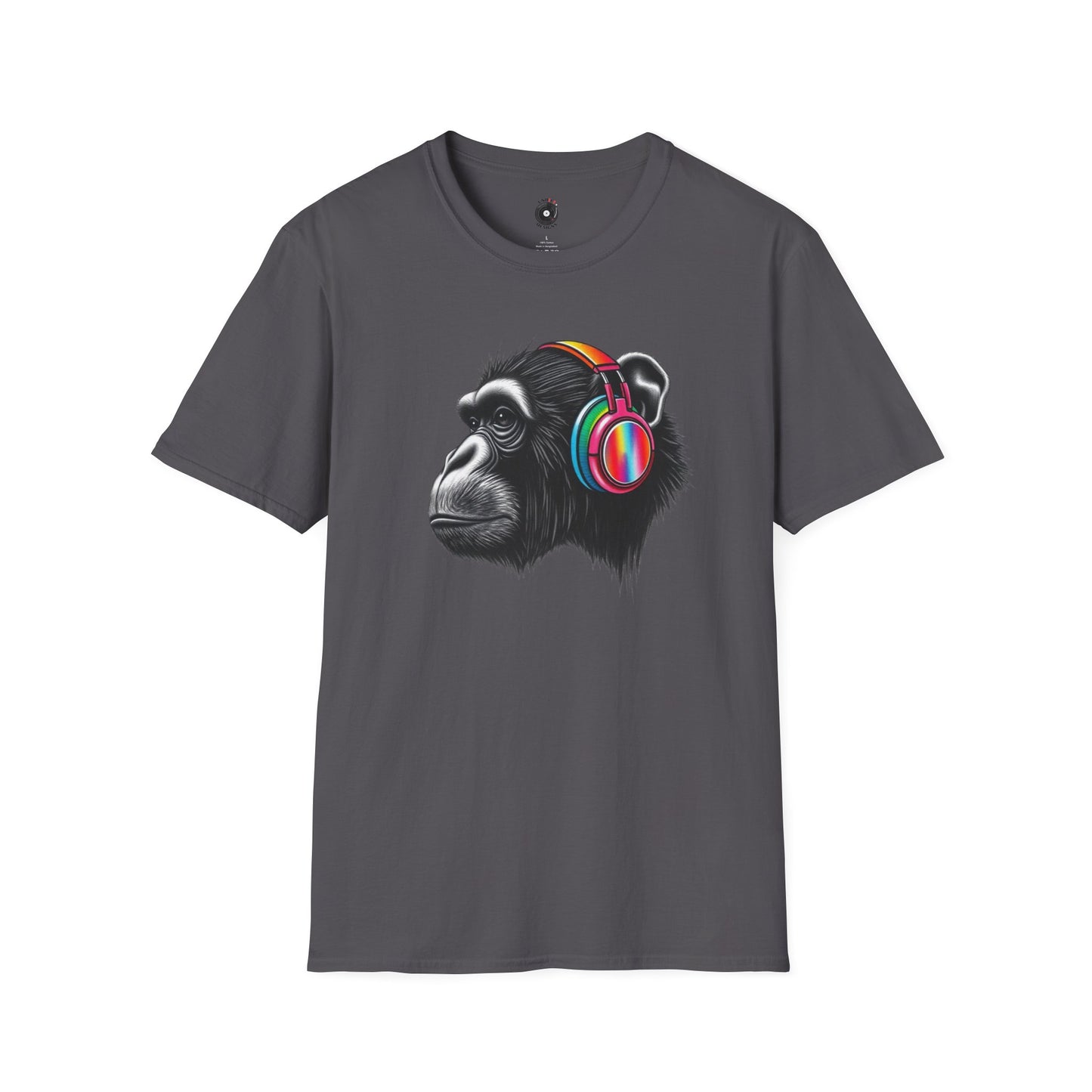 Ape wearing colorful headphones graphic