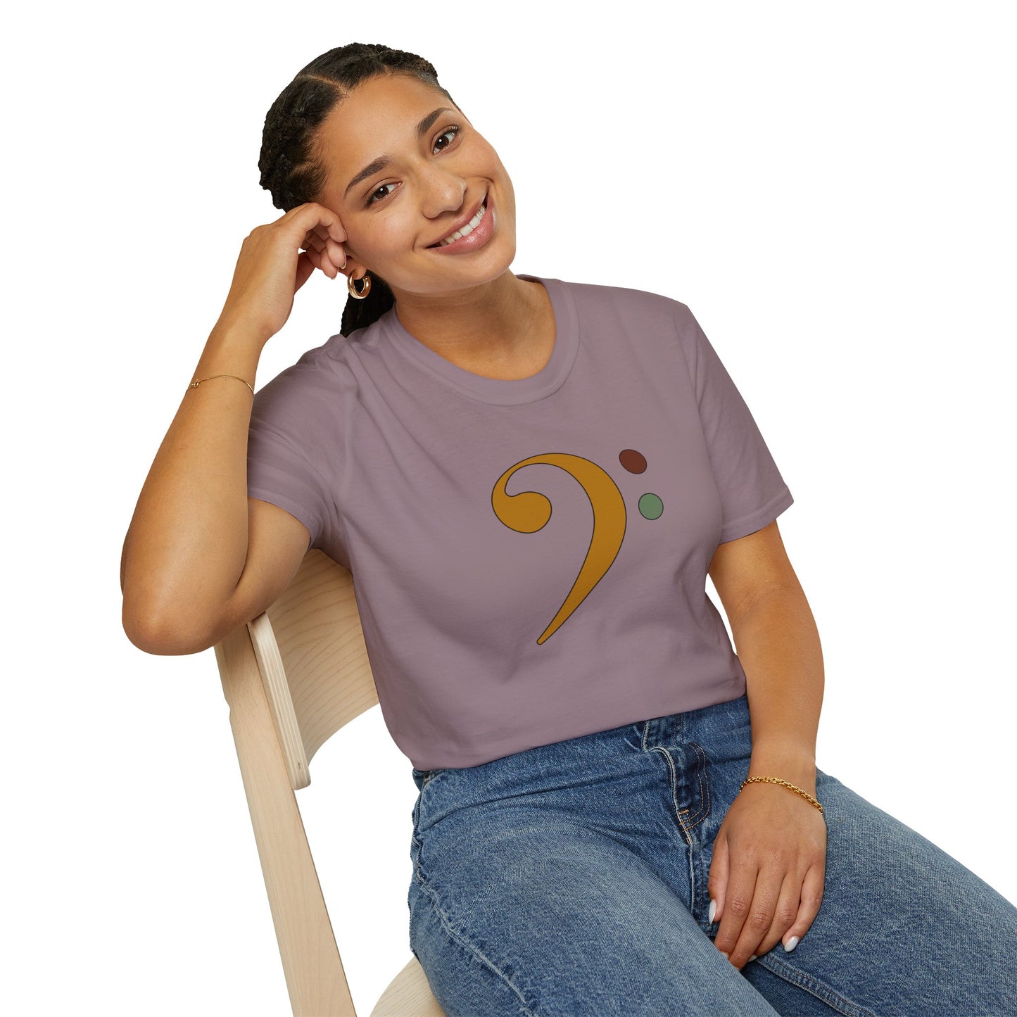 Multi-colored bass clef graphic tee