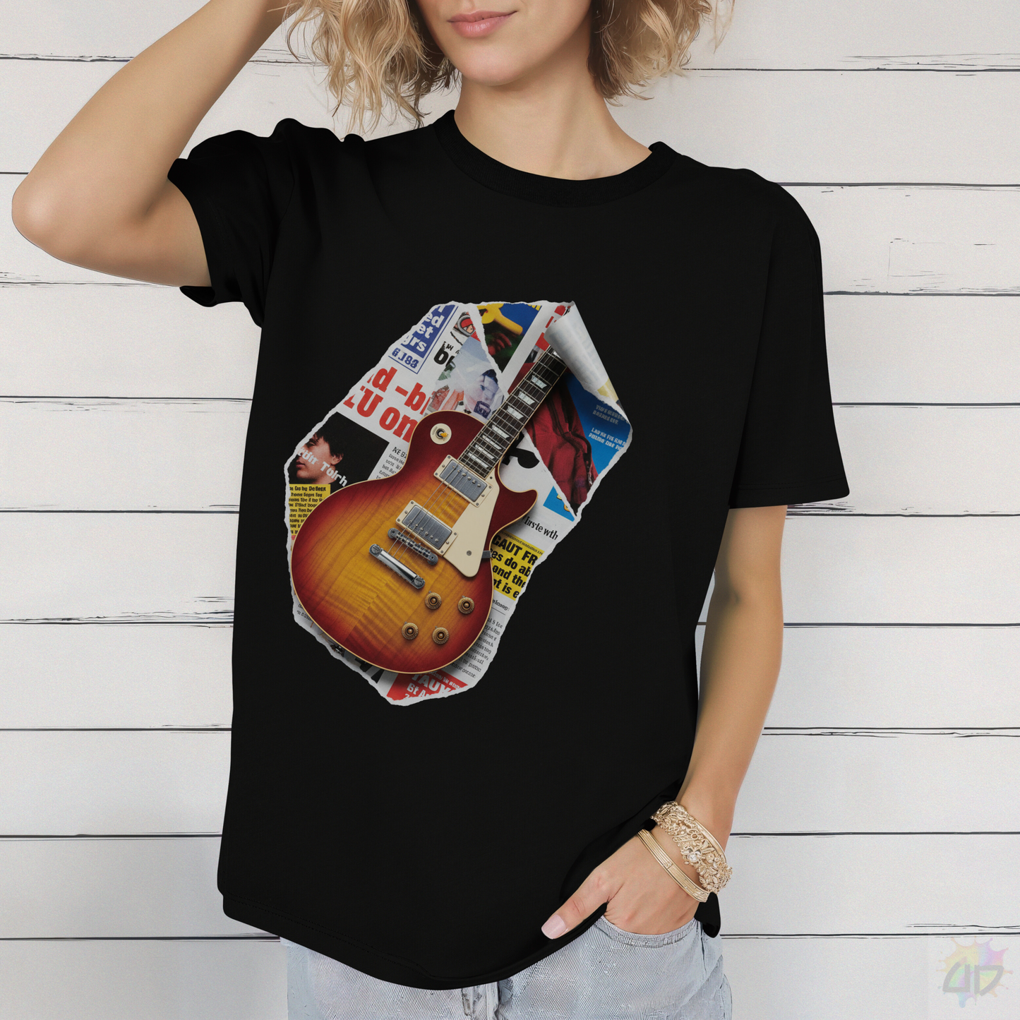 LP Style Guitar Body Cutout Graphic Tee.