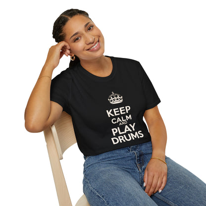 "Keep calm and play drums" text graphic tee.