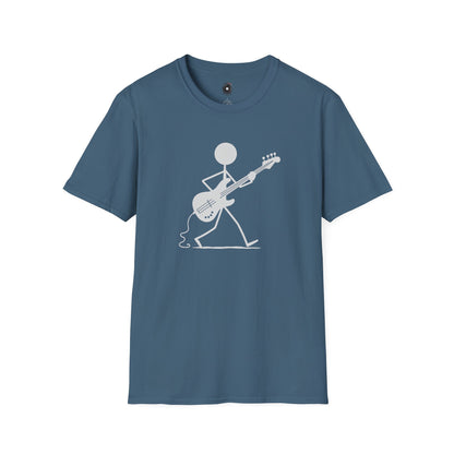 stick figure walking and playing bass