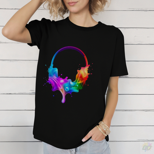 Colorful Headphones in a Splash Graphic Tee.