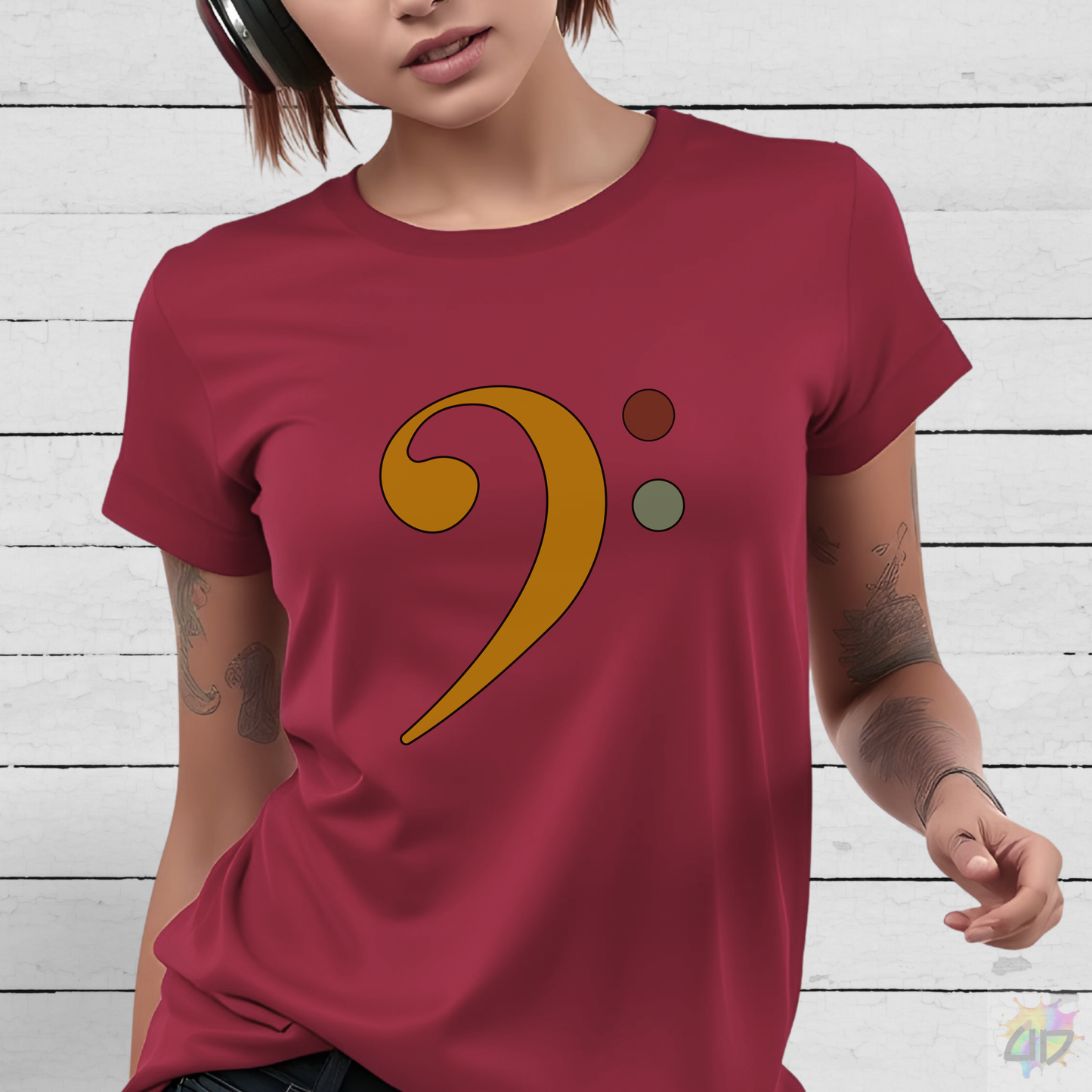 Multi-Colored Bass Clef Graphic Tee.
