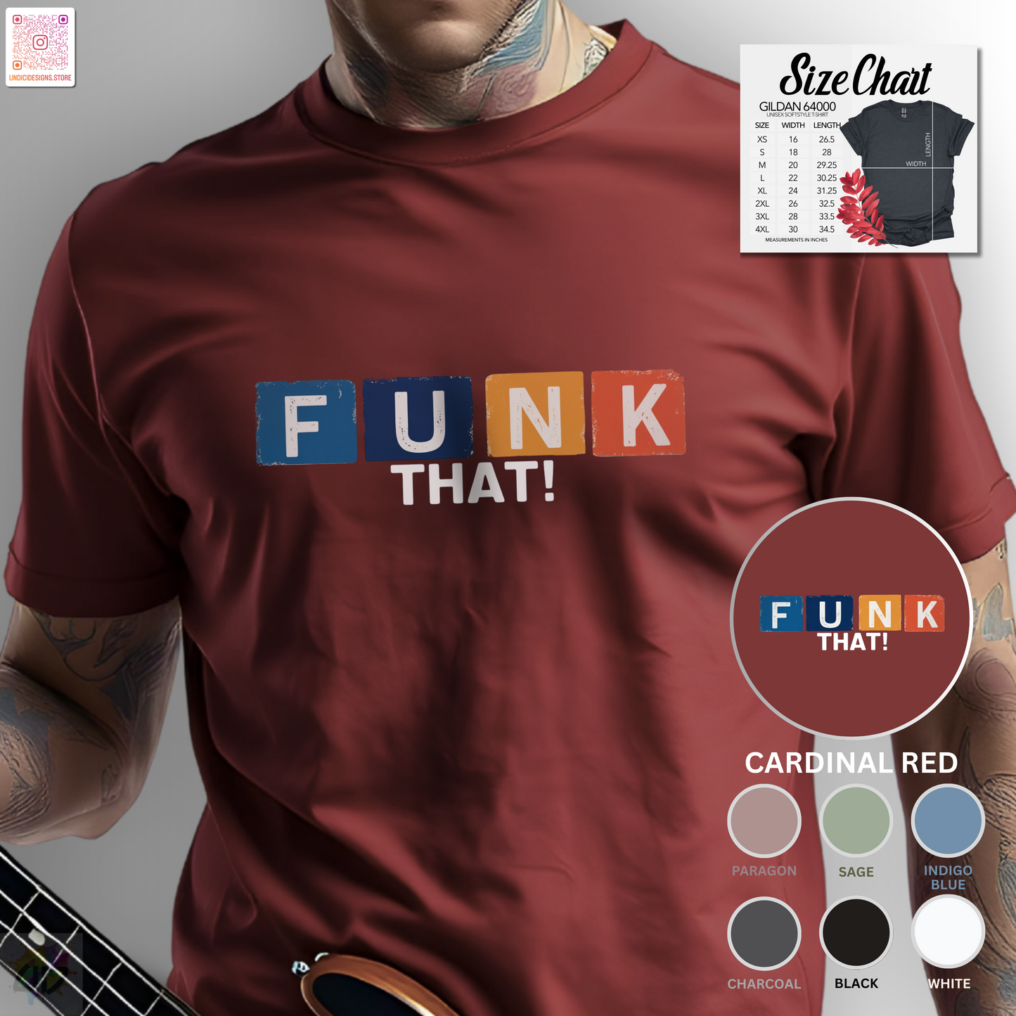 "Funk That!" in colorful highlights graphic text tee.