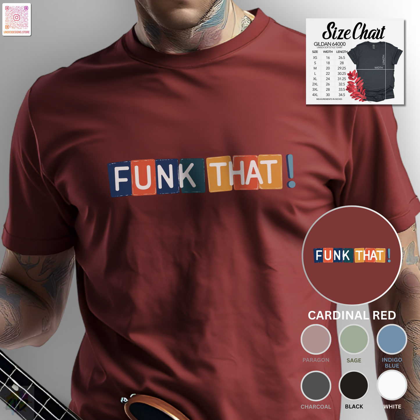 "Funk that!" in one line with colorful highlights graphic text tee.