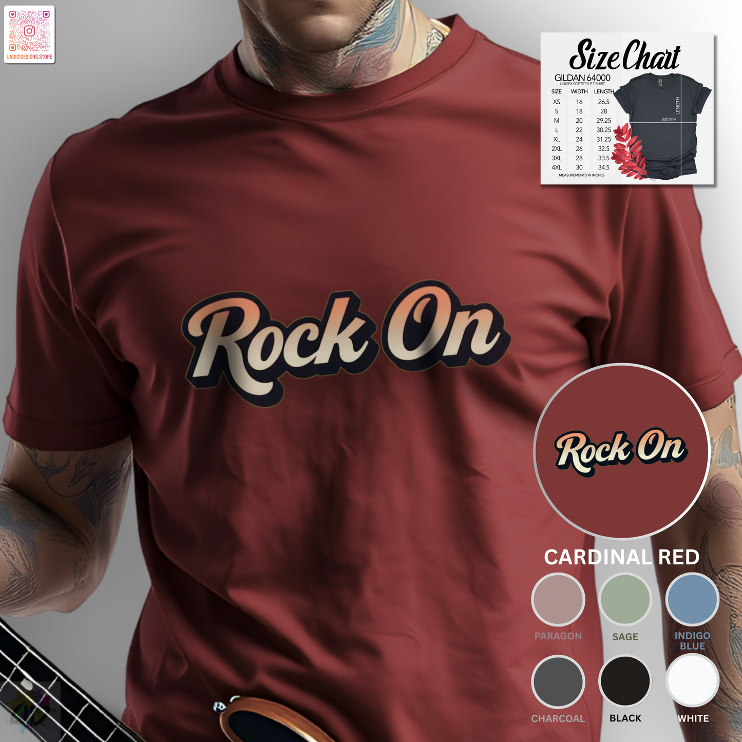 "Rock On" in vintage type graphic tee.
