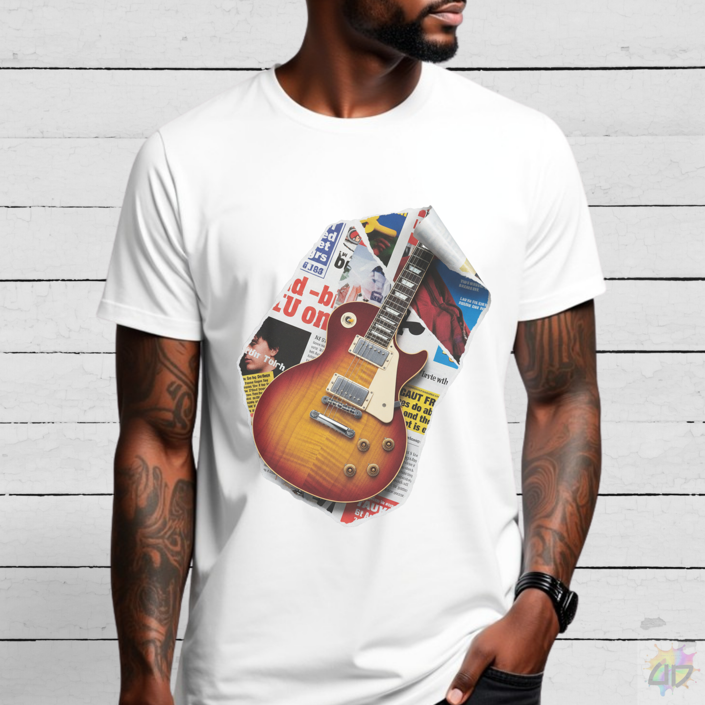 LP Style Guitar Body Cutout Graphic Tee.