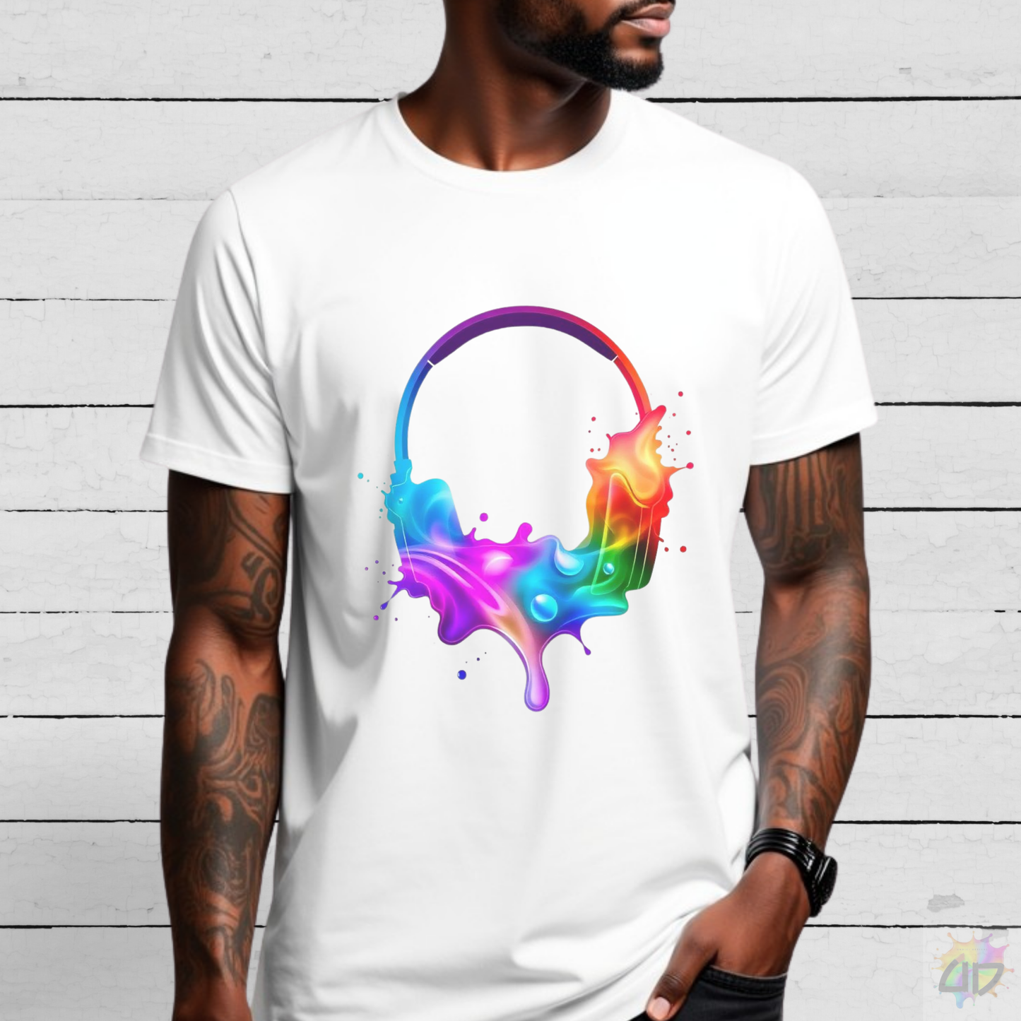 Colorful Headphones in a Splash Graphic Tee.
