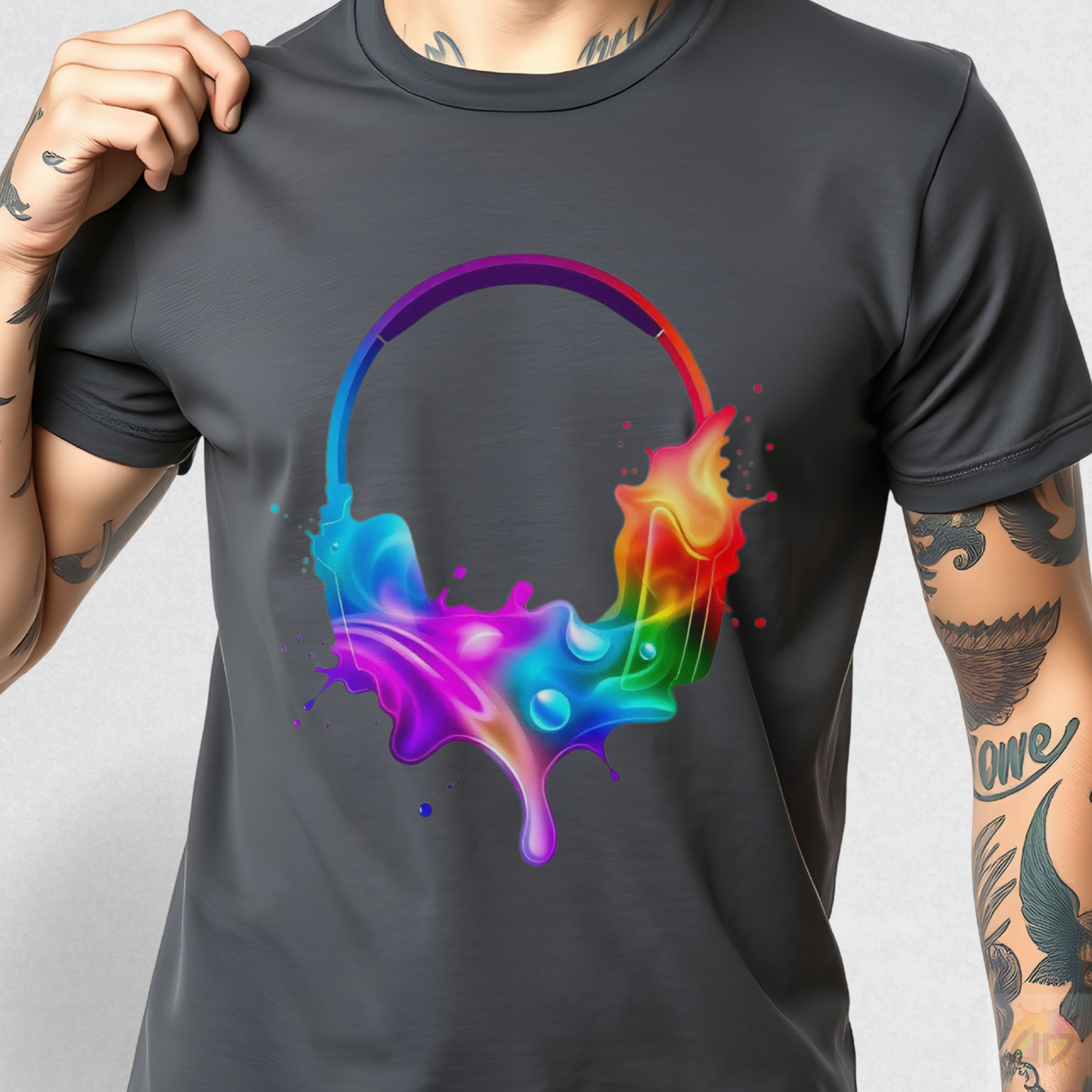 Colorful Headphones in a Splash Graphic Tee.