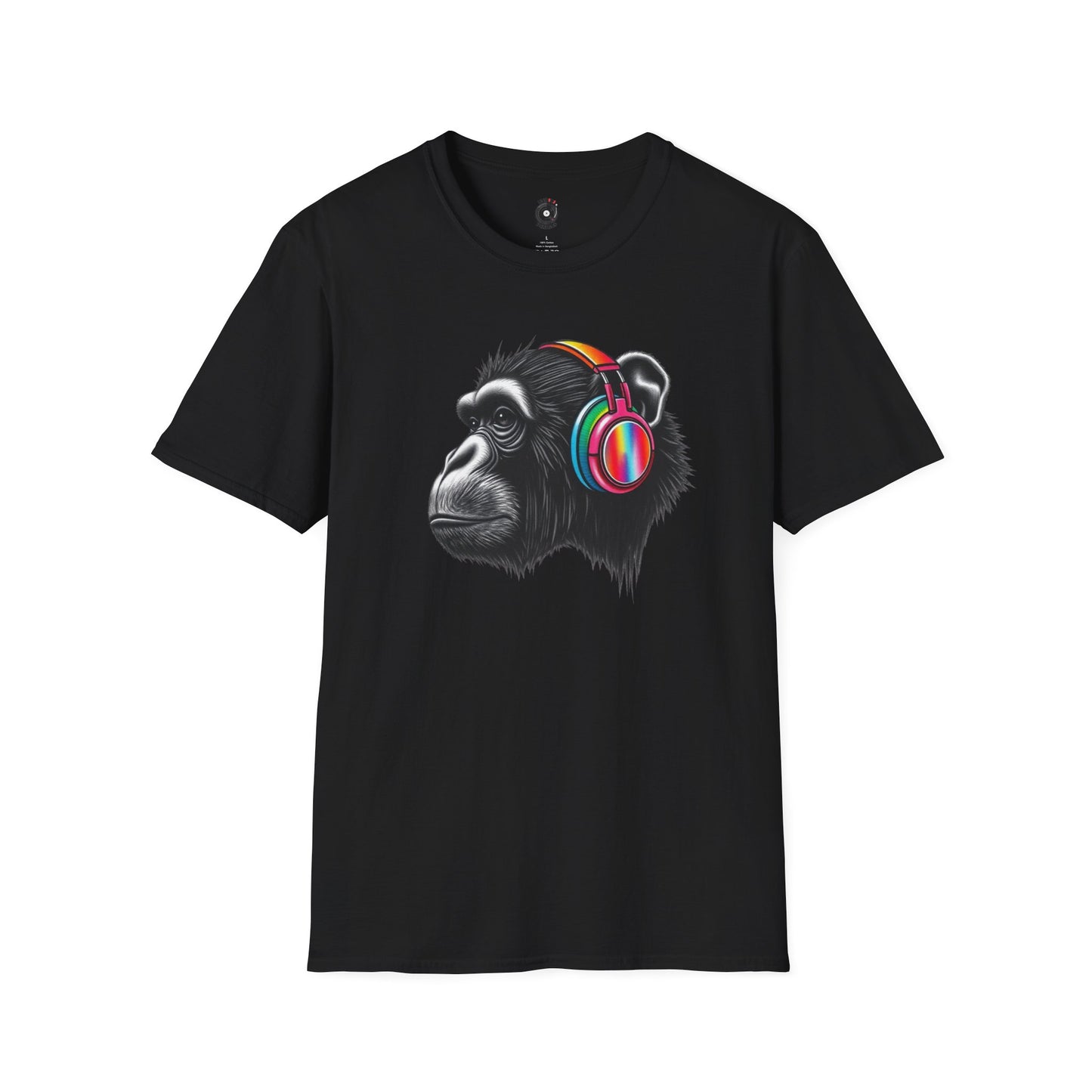 Ape wearing colorful headphones graphic