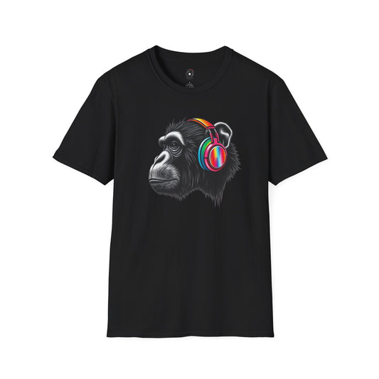 Ape wearing colorful headphones graphic