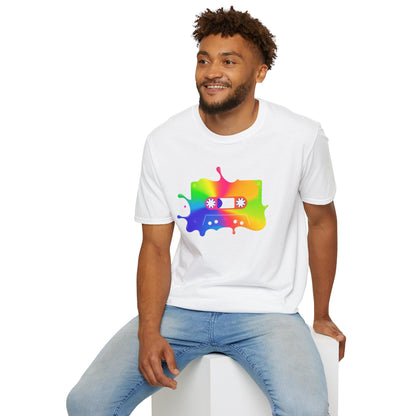 Colorful cassette tape in a splash of paint