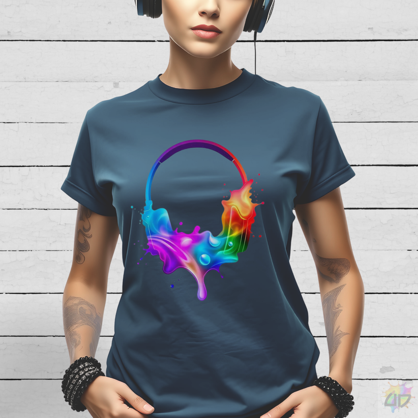 Colorful Headphones in a Splash Graphic Tee.